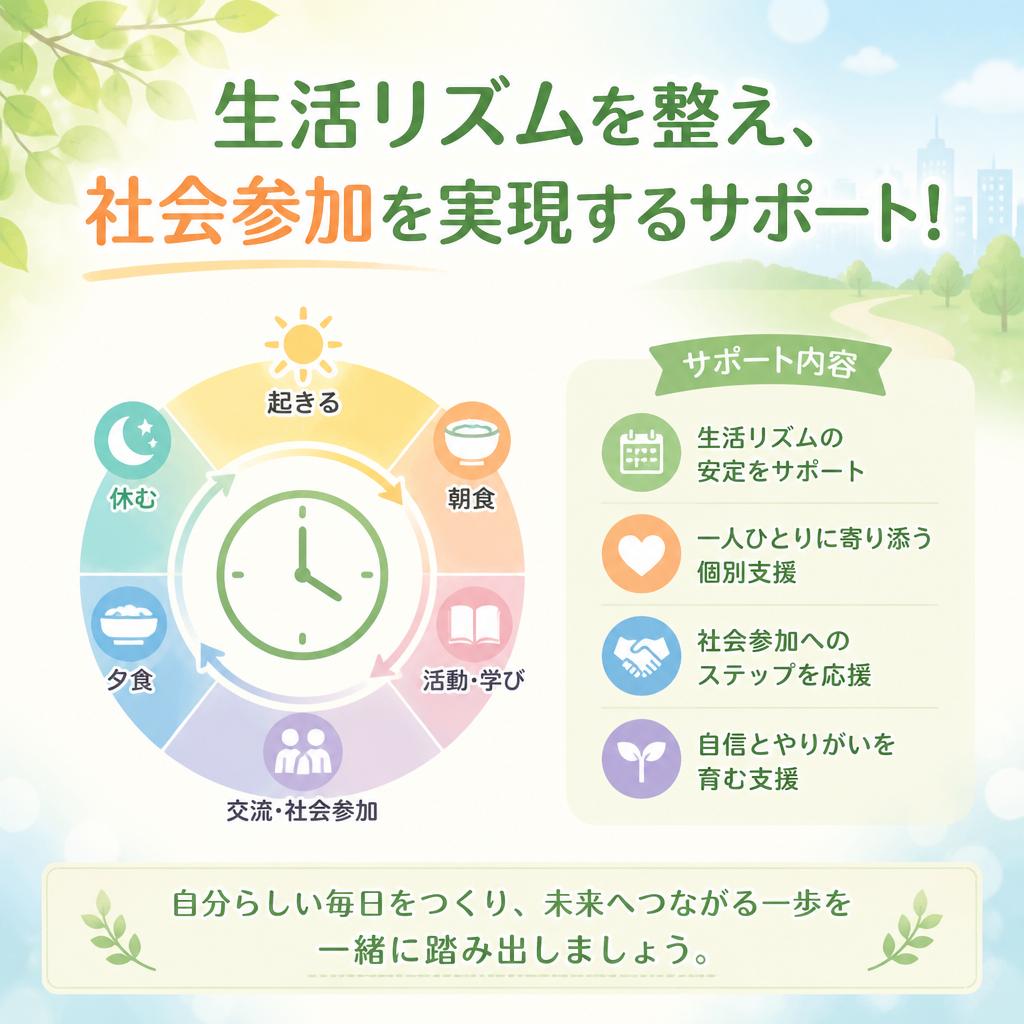 生活リズムを整え、社会参加を実現するサポート！